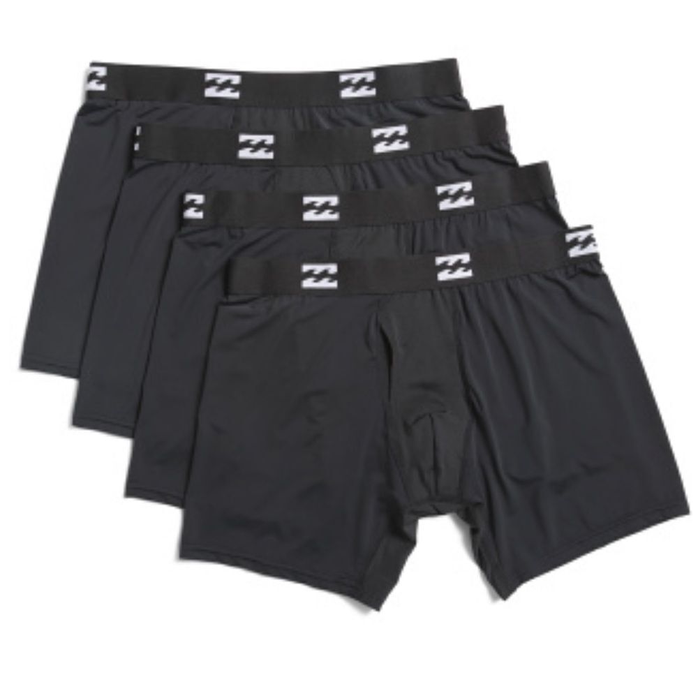 Billabong SML Black White Performance Nylon Fly Front Boxer Briefs Pack of 4
